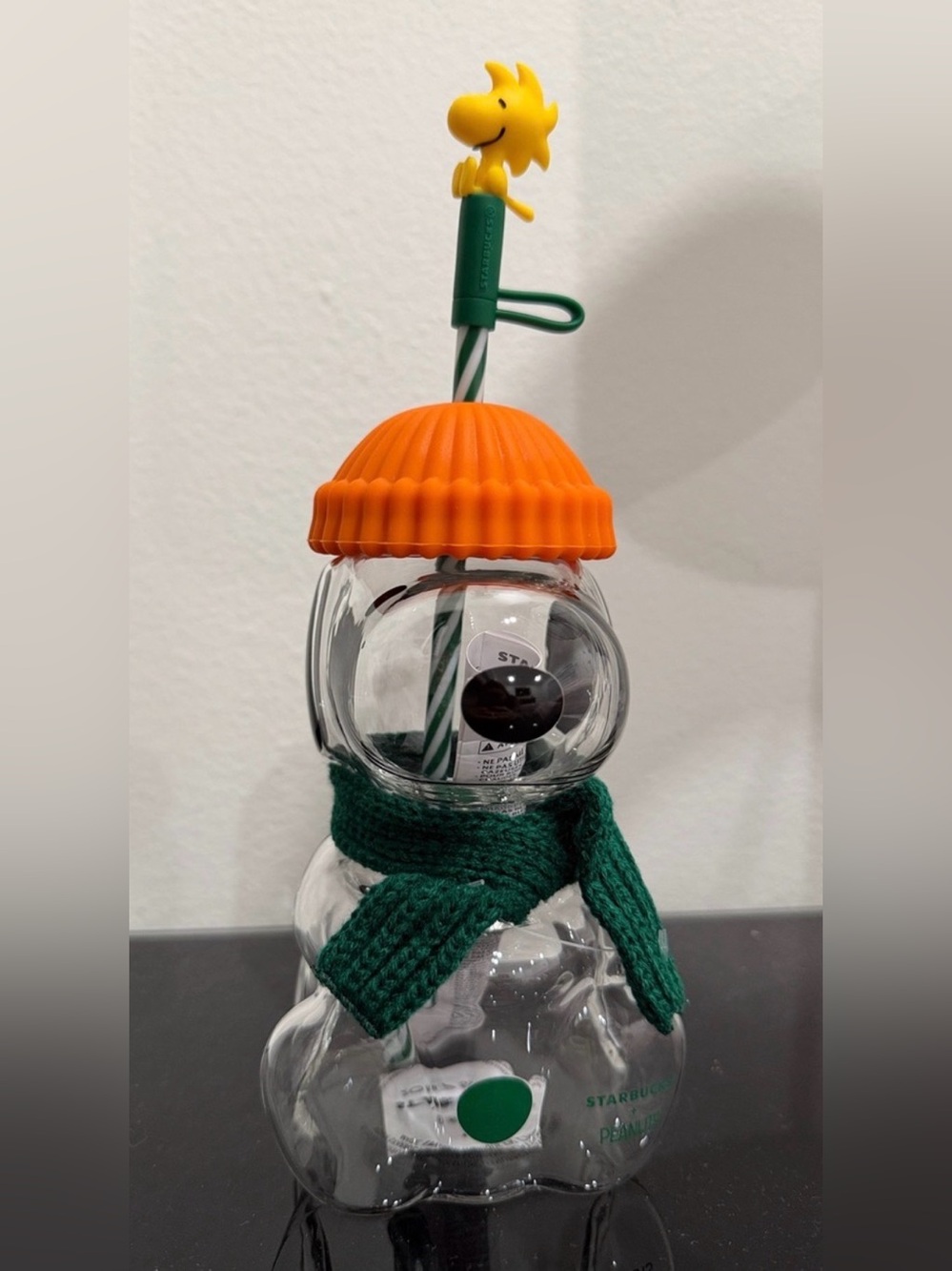 Starbucks Orange Hat Green Scarf Snowman Tumbler